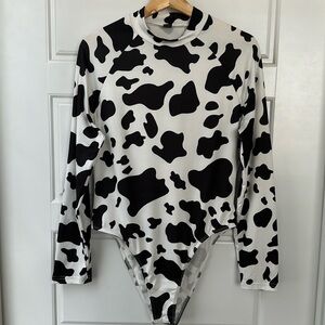 Mock Neck Cow Print Bodysuit
